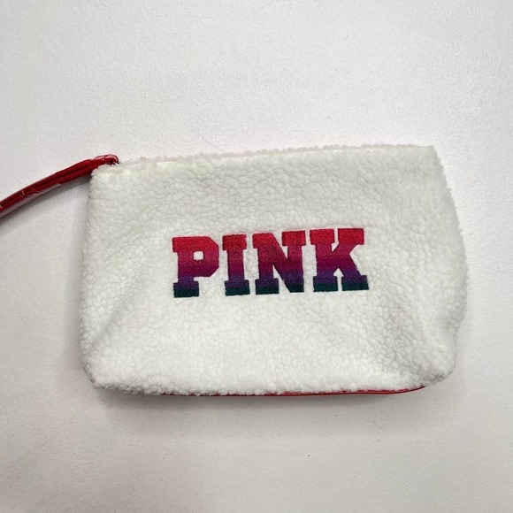 Victoria's Secret Pink White Sherpa Cosmetic Bag Pouch - Picture 1 of 5